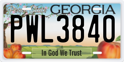 GA license plate PWL3840