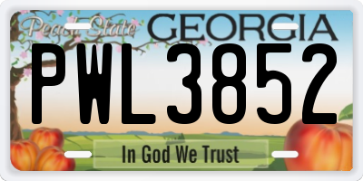 GA license plate PWL3852