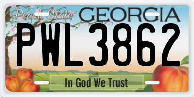 GA license plate PWL3862