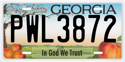 GA license plate PWL3872