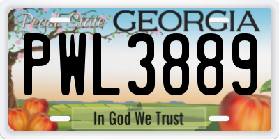 GA license plate PWL3889