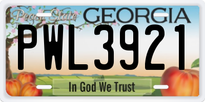 GA license plate PWL3921