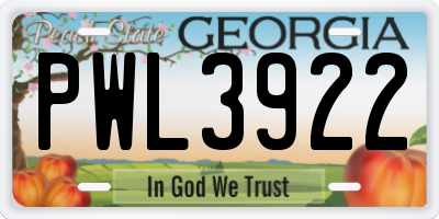 GA license plate PWL3922