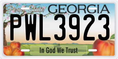 GA license plate PWL3923