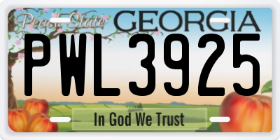 GA license plate PWL3925
