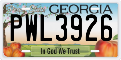 GA license plate PWL3926