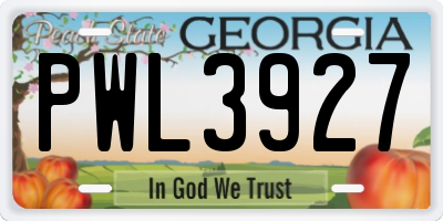 GA license plate PWL3927