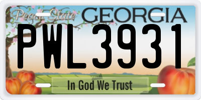 GA license plate PWL3931