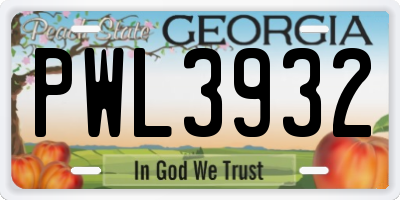 GA license plate PWL3932