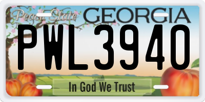 GA license plate PWL3940