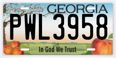 GA license plate PWL3958