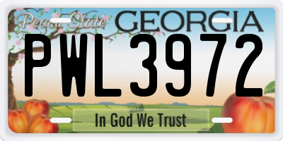 GA license plate PWL3972
