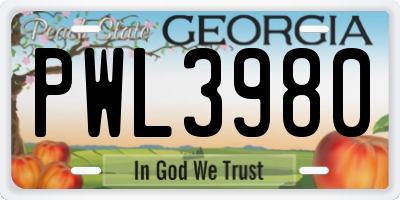 GA license plate PWL3980