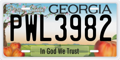 GA license plate PWL3982