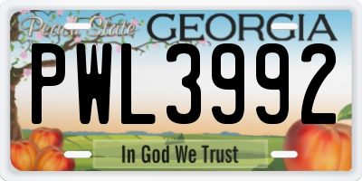 GA license plate PWL3992