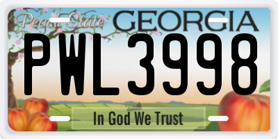 GA license plate PWL3998