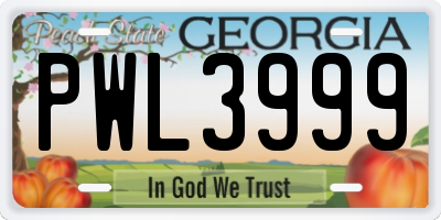 GA license plate PWL3999