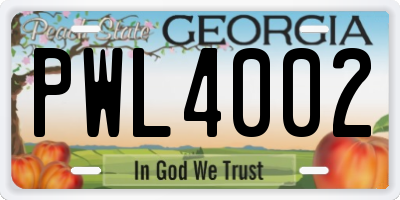 GA license plate PWL4002