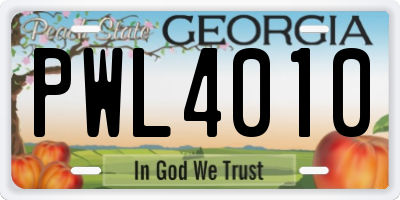 GA license plate PWL4010
