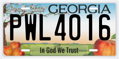 GA license plate PWL4016