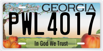 GA license plate PWL4017