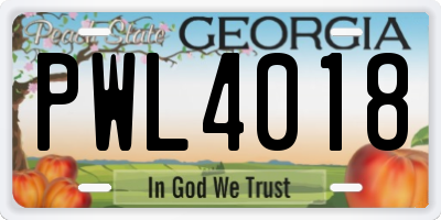 GA license plate PWL4018