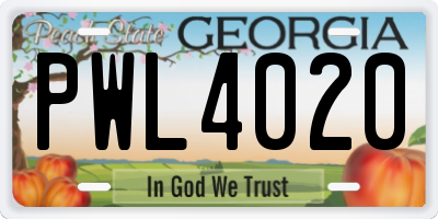 GA license plate PWL4020