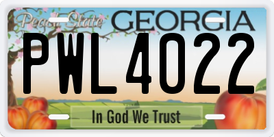 GA license plate PWL4022