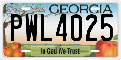 GA license plate PWL4025