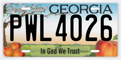 GA license plate PWL4026