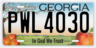 GA license plate PWL4030