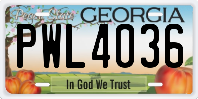 GA license plate PWL4036