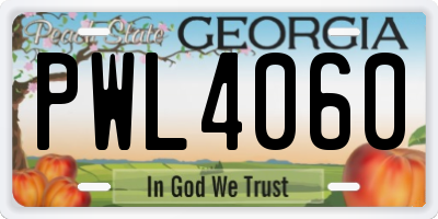 GA license plate PWL4060