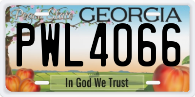 GA license plate PWL4066