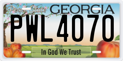 GA license plate PWL4070