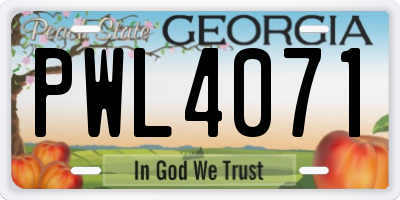 GA license plate PWL4071