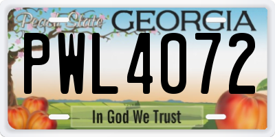 GA license plate PWL4072