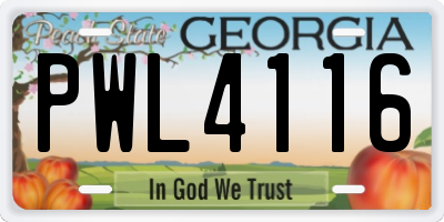 GA license plate PWL4116