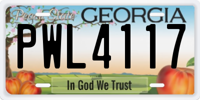 GA license plate PWL4117