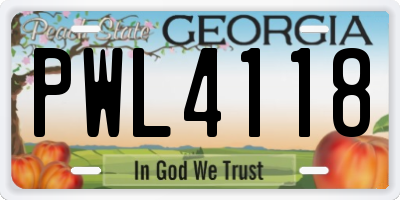 GA license plate PWL4118