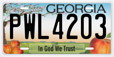 GA license plate PWL4203