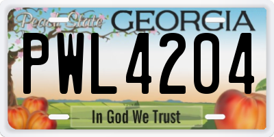 GA license plate PWL4204