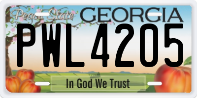 GA license plate PWL4205