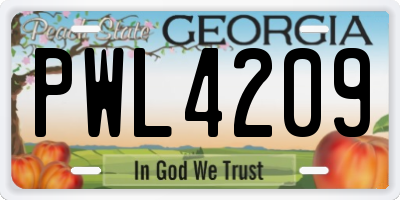 GA license plate PWL4209