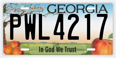 GA license plate PWL4217