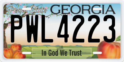 GA license plate PWL4223