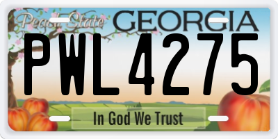 GA license plate PWL4275