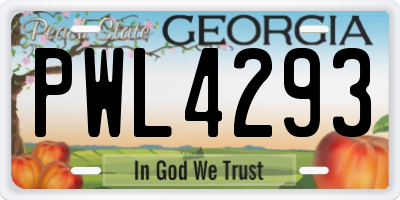 GA license plate PWL4293