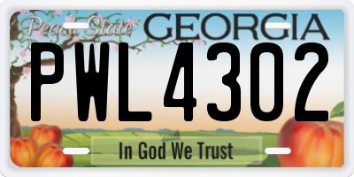 GA license plate PWL4302