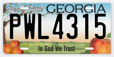 GA license plate PWL4315